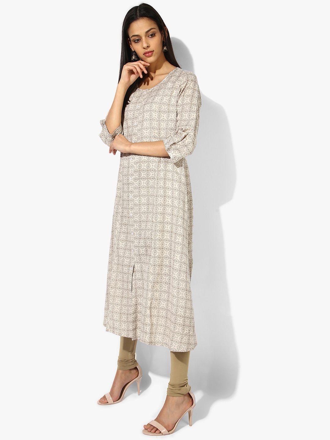 

RANGMANCH BY PANTALOONS Women Pure Cotton Printed Kurta, Beige