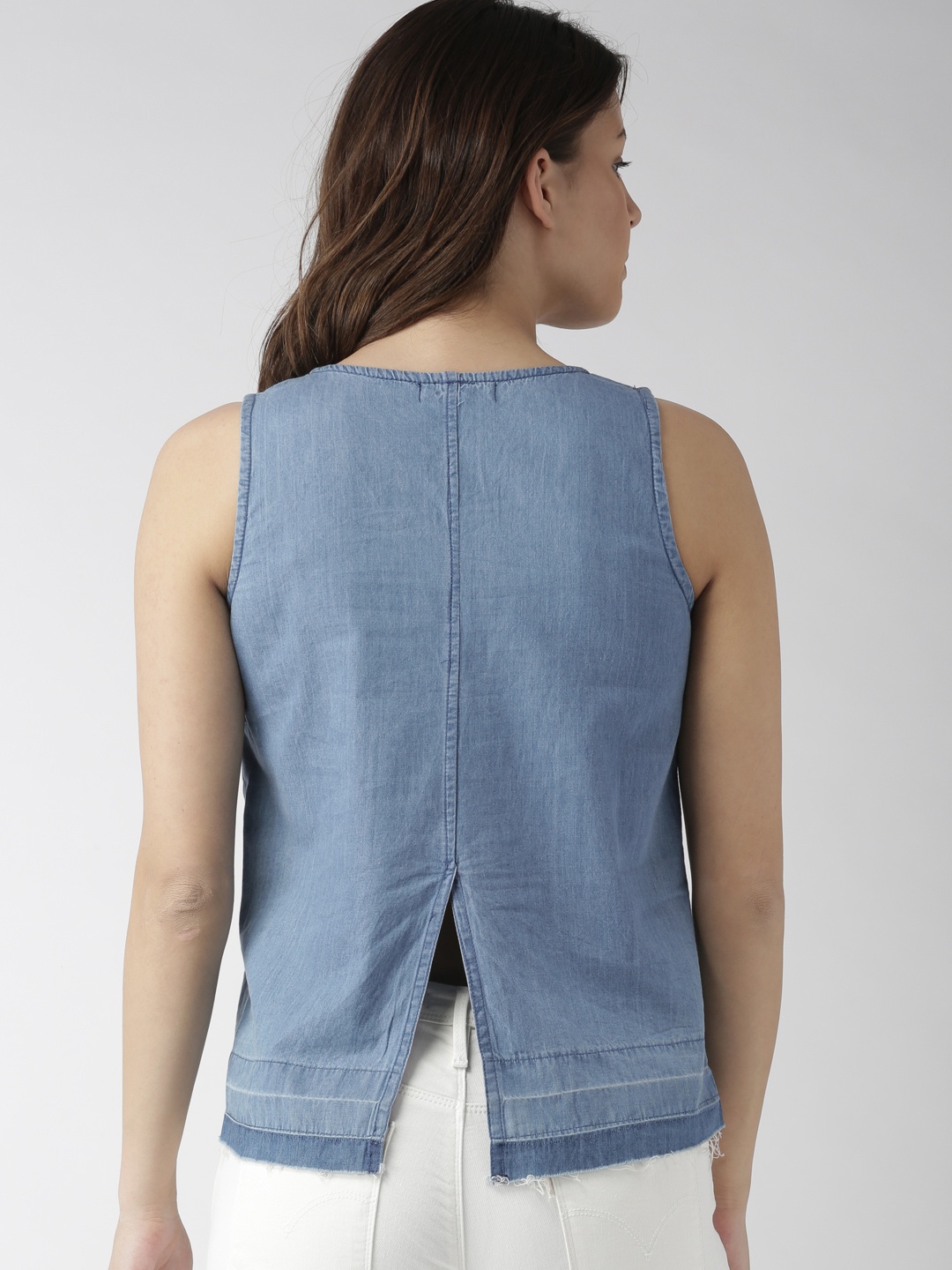 

Madame Women Blue Solid Denim Top