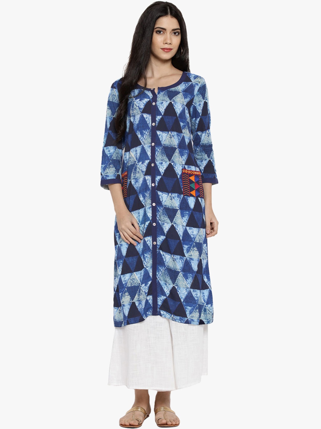 

RANGMANCH BY PANTALOONS Women Blue Geometric Printed Kurta