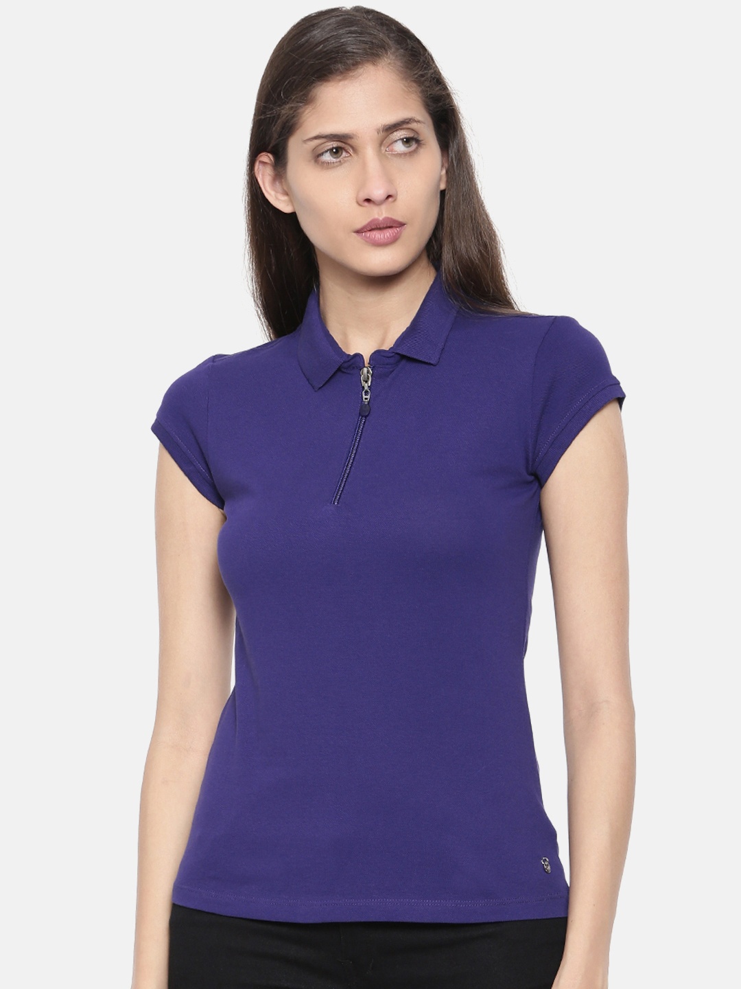 

SPYKAR Women Blue Solid Polo Collar T-shirt