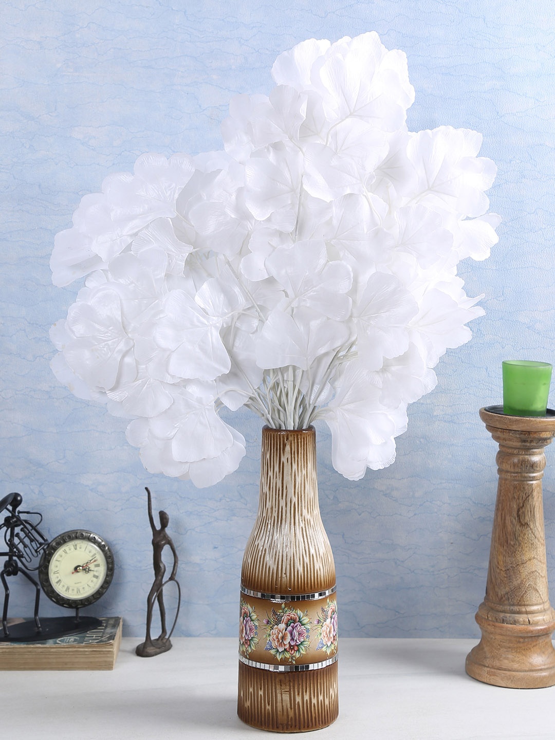 

Fourwalls Set of 8 White Artificial Maple Toned Leaves Plants Stem without Pot