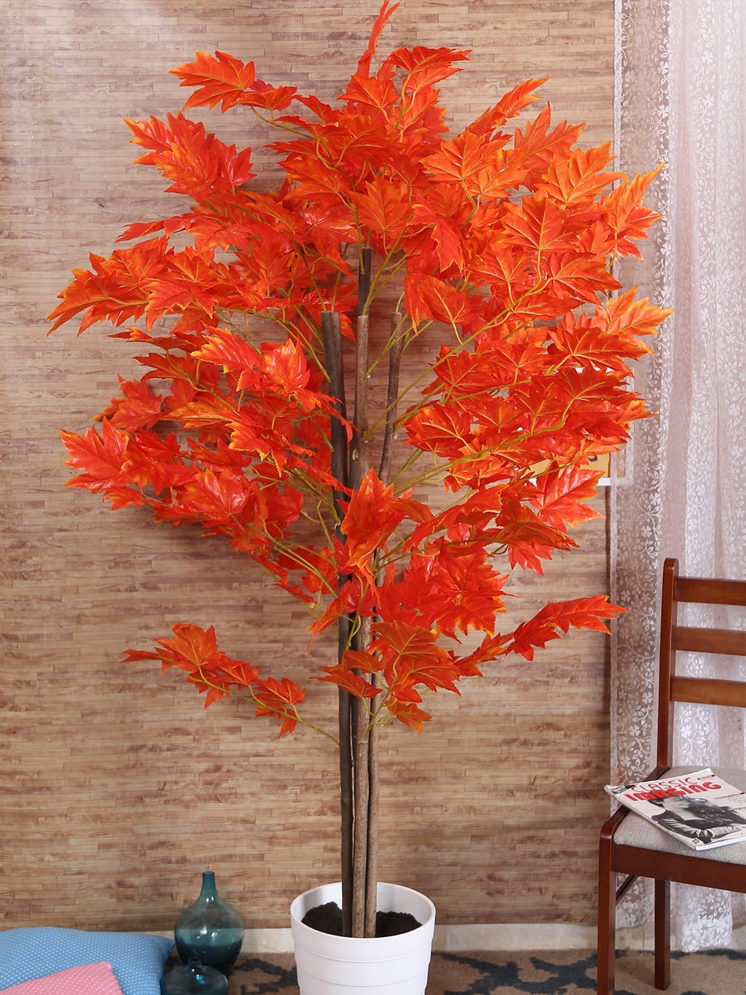 

Fourwalls Orange Artificial Japanese Maple Floor Plant Without Pot
