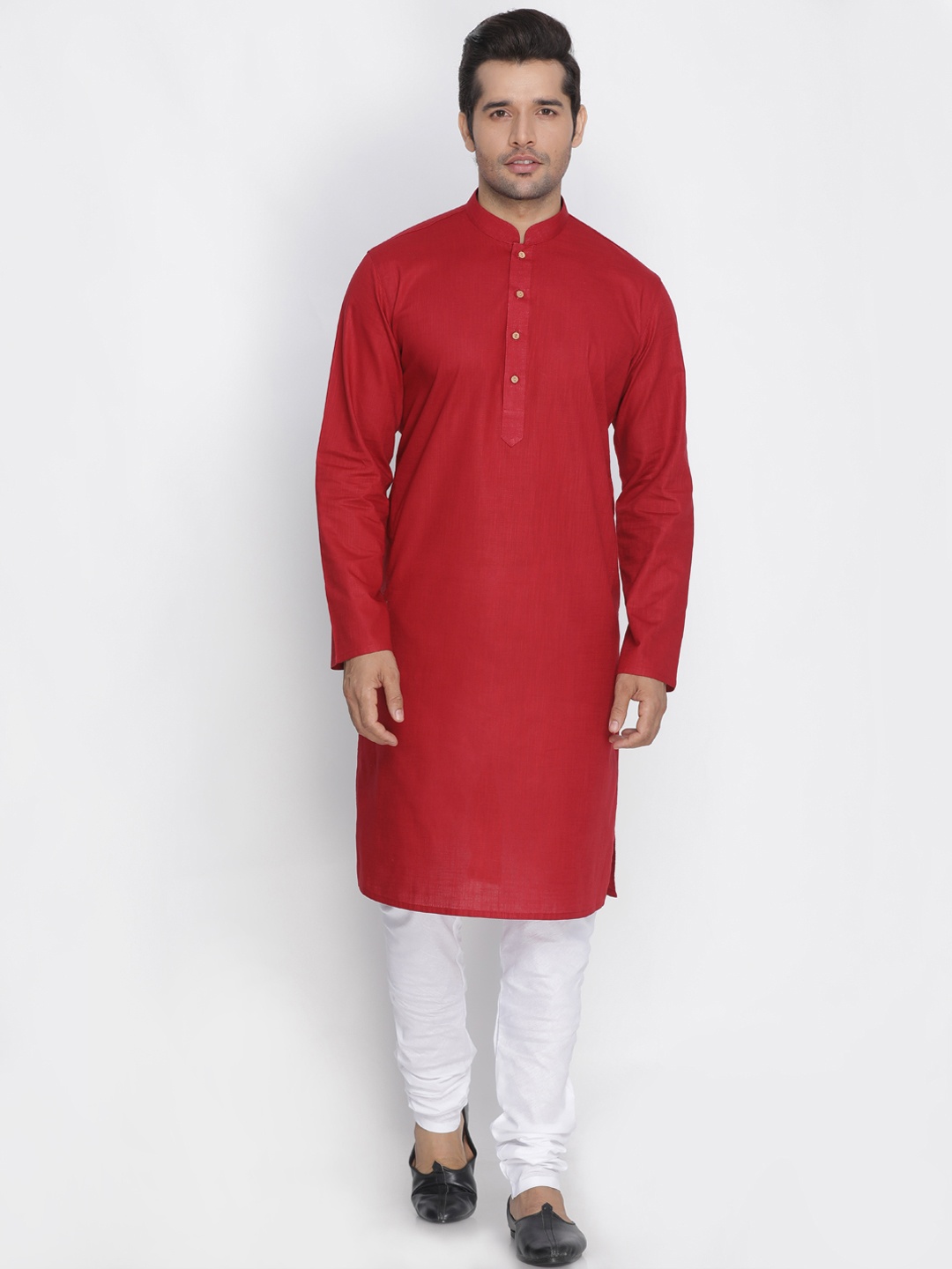 

VASTRAMAY Men Red & White Solid Kurta with Pyjamas