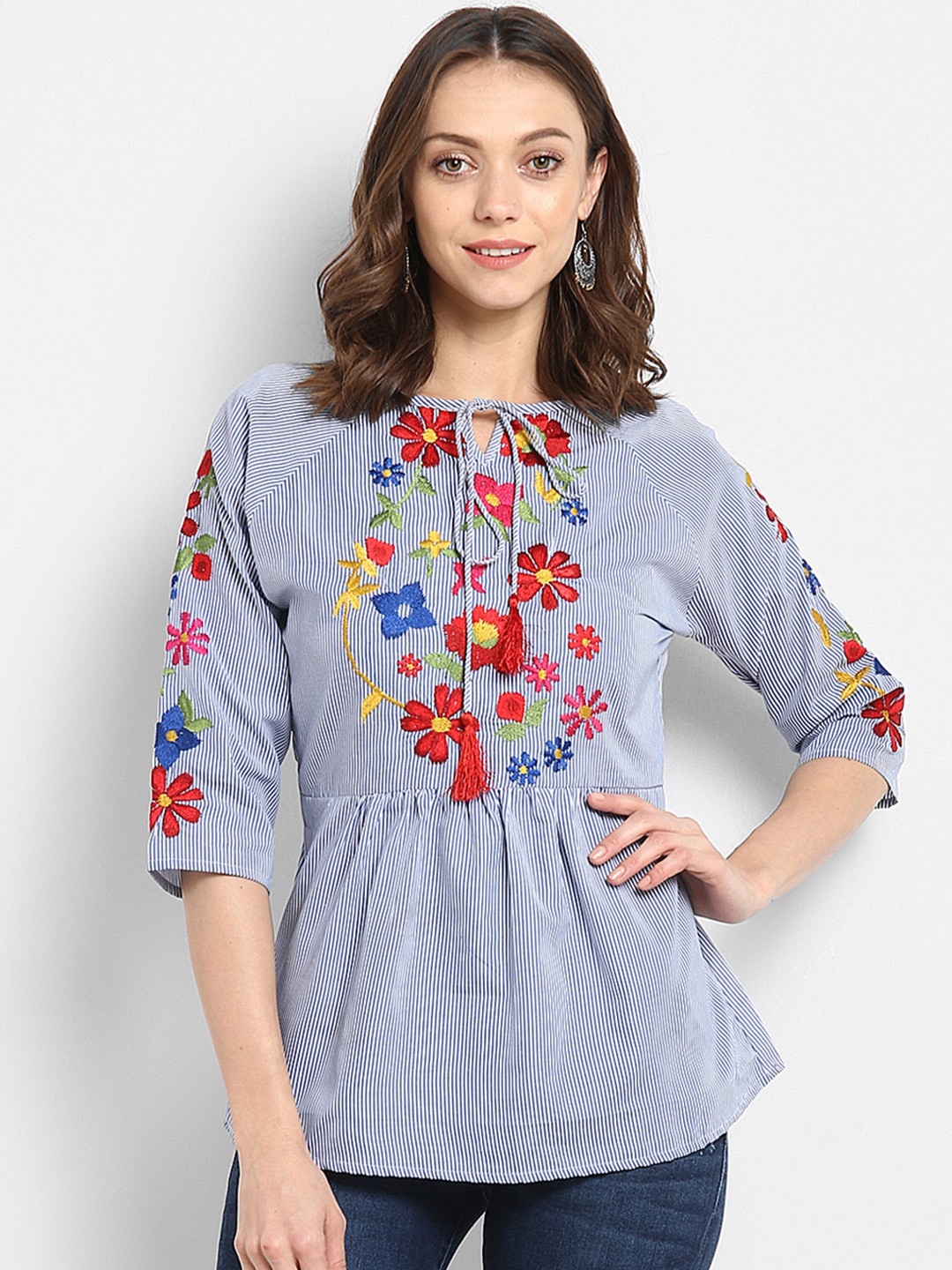 

Bhama Couture Women Blue Embroidered Top