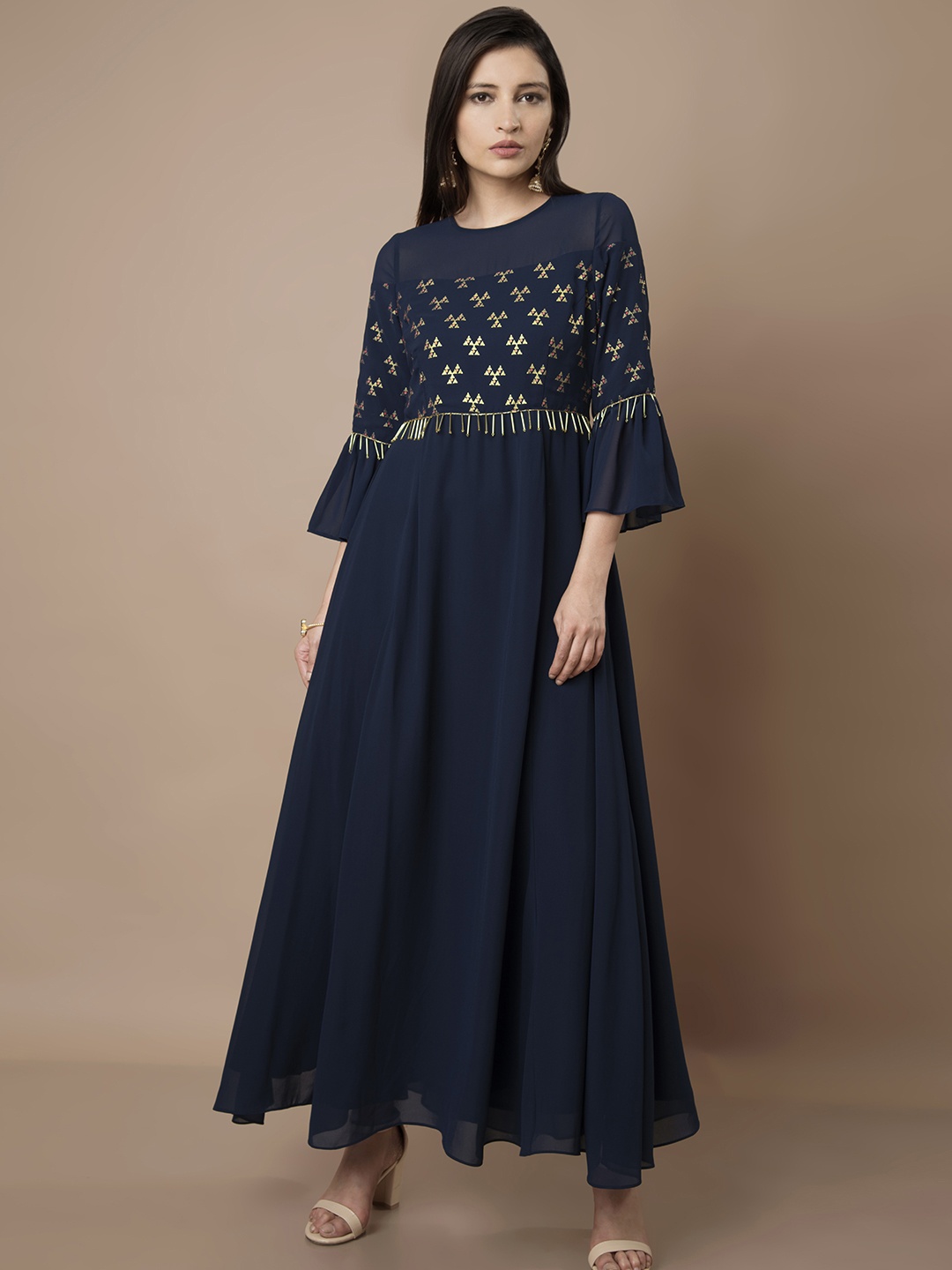 

INDYA Women Navy Blue Printed Maxi Dress