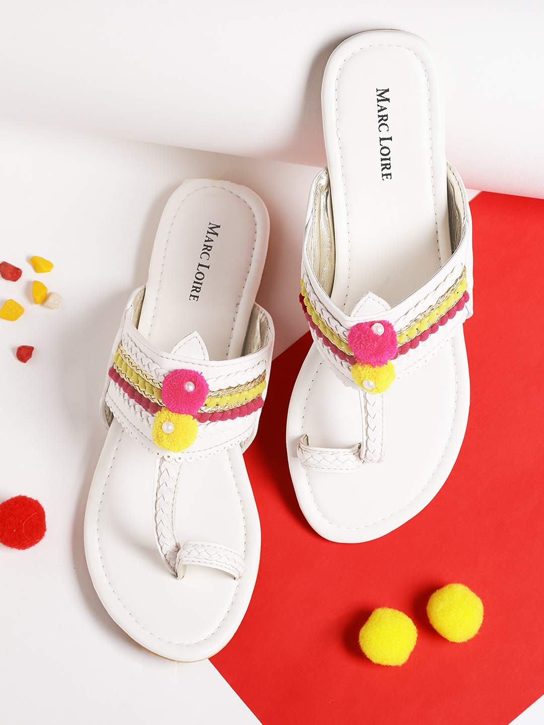 

Marc Loire Women White & Pink Colourblocked Braided One Toe Flats