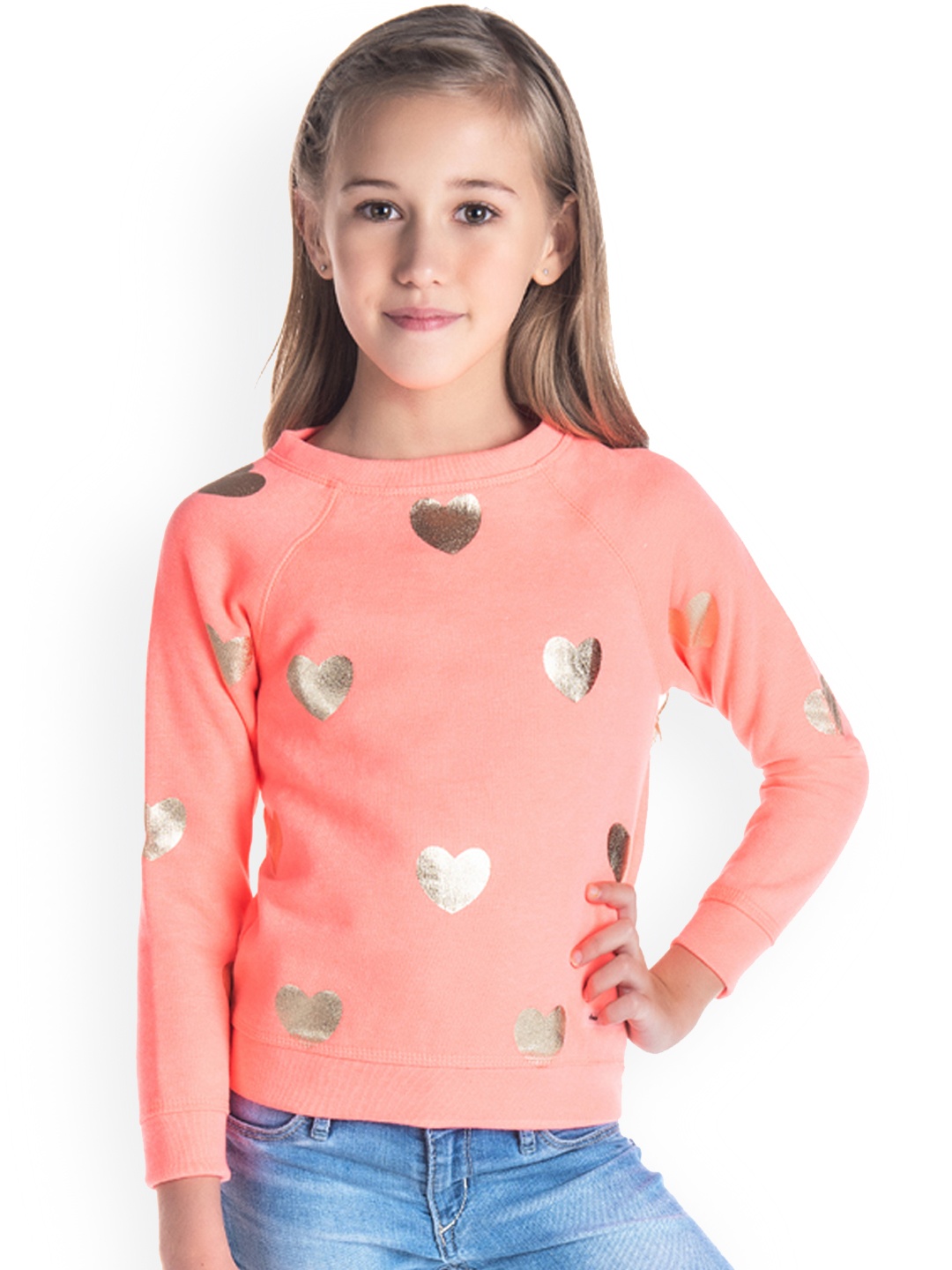 

Cherry Crumble Girls Orange & Gold-Toned Printed Sweatshirt