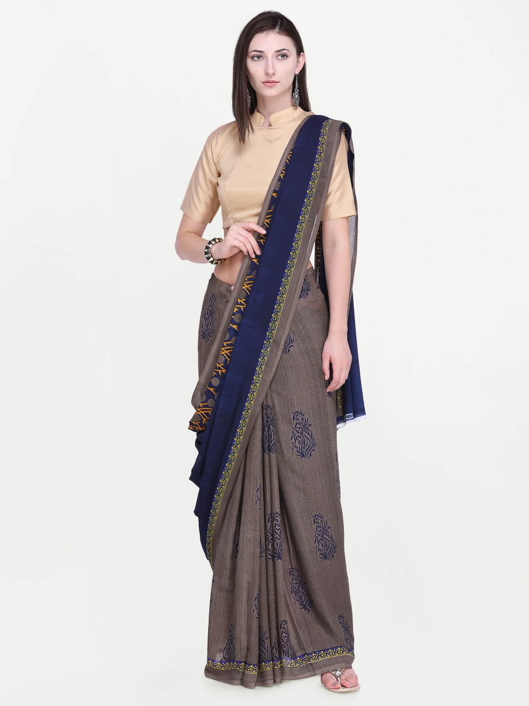 

Triveni Brown & Navy Blue Printed Saree