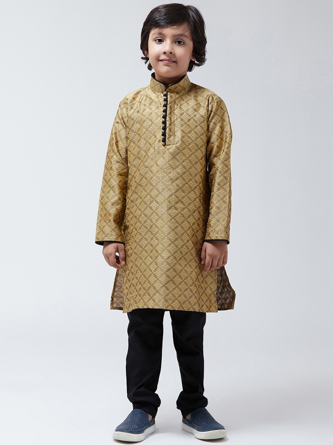 

SOJANYA Boys Gold-Toned & Black Printed Kurta with Churidar