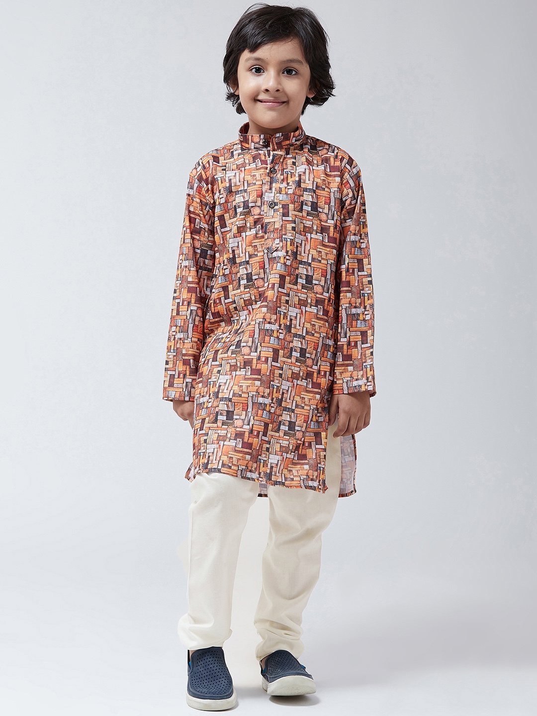 

SOJANYA Boys Orange & Off-White Printed Kurta with Churidar