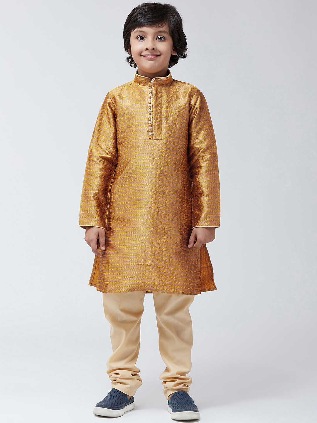 

SOJANYA Boys Mustard & Beige Printed Kurta with Churidar