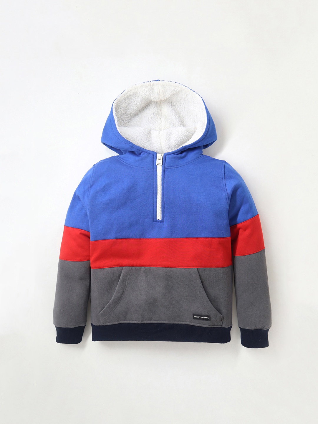 

Cherry Crumble Unisex Kids Grey & Blue Colourblocked Hooded Sweatshirt