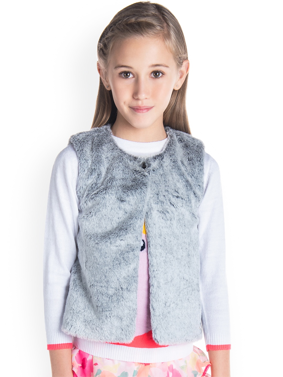 

Cherry Crumble Girls Grey Solid Tailored Jacket