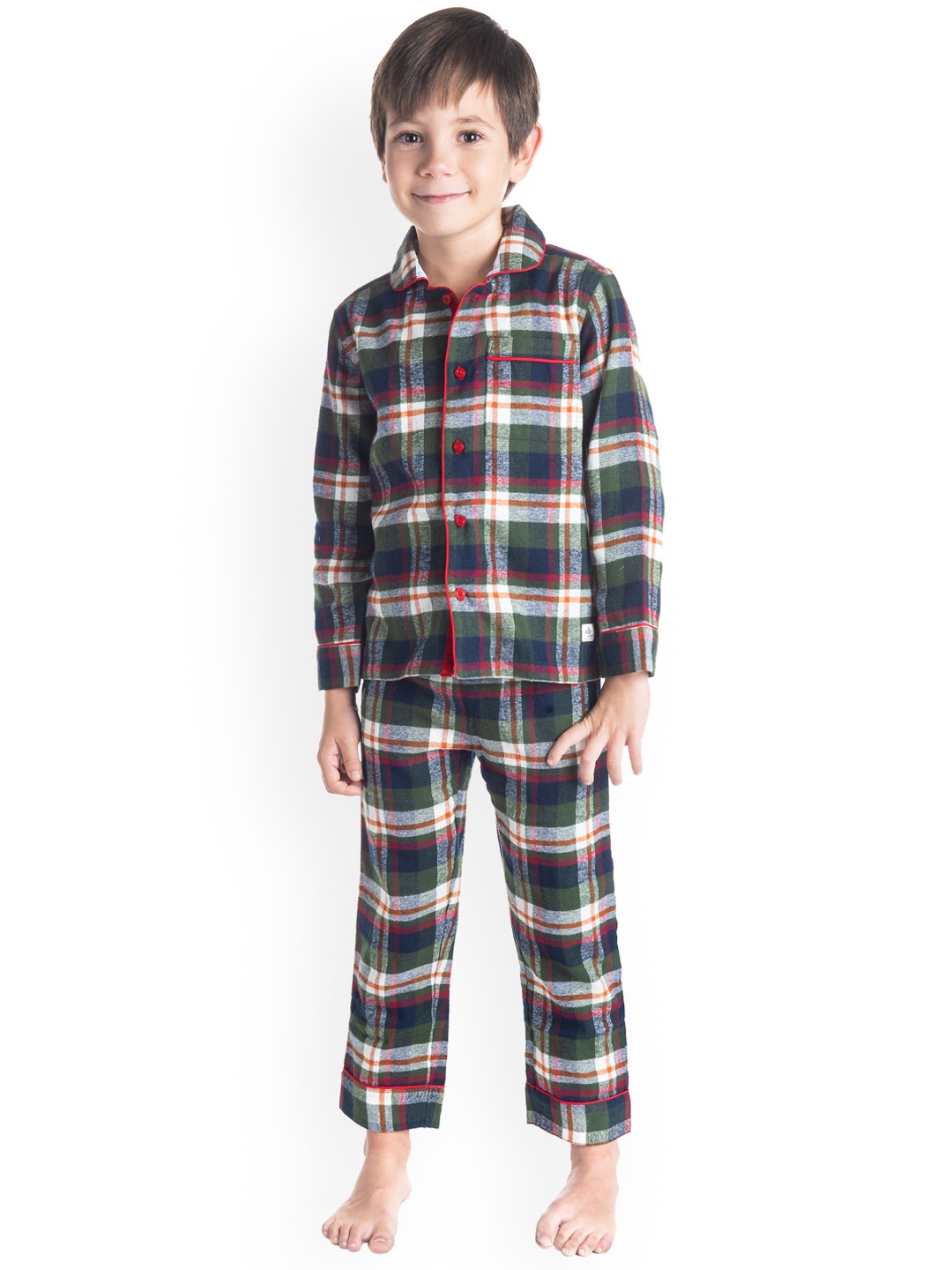 

Cherry Crumble Boys Multicolor Checked After Dark Pj Set Nightsuit, Multi
