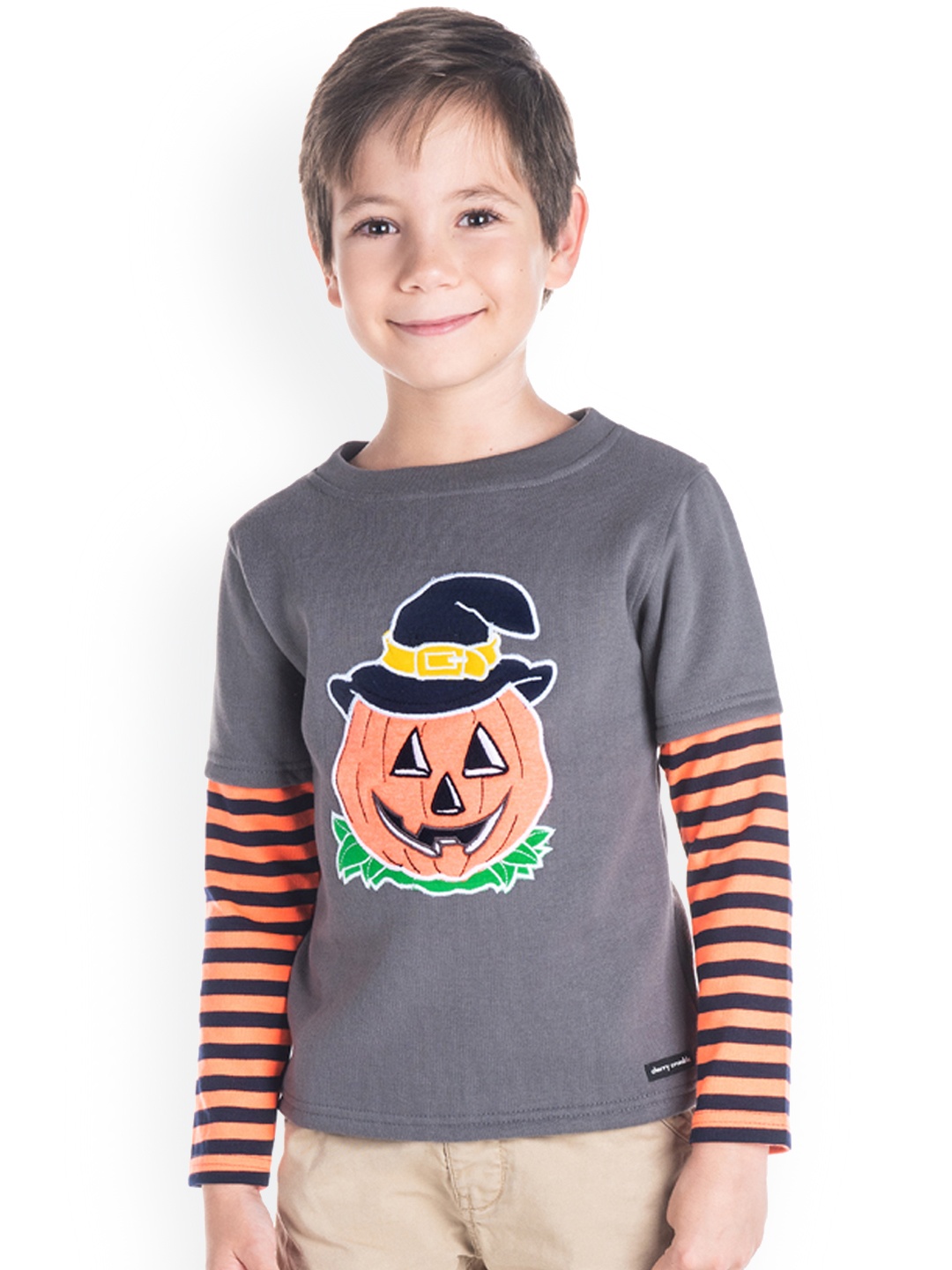 

Cherry Crumble Boys Grey & Orange Printed Sweatshirt