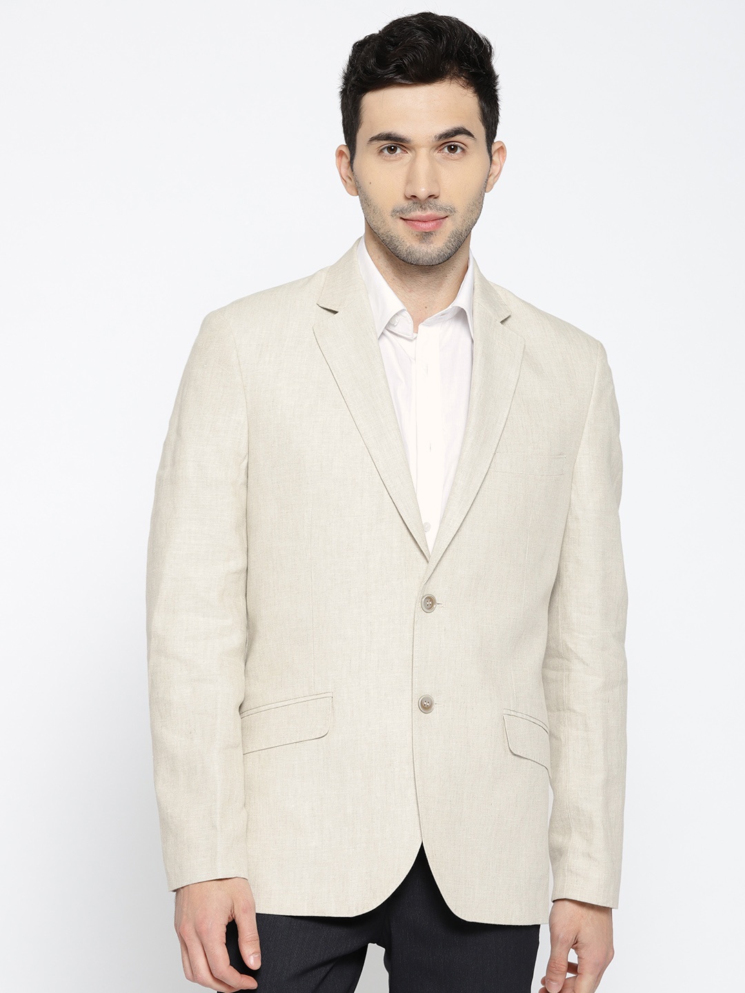 

Wills Lifestyle Men Beige Linen Solid Single-Breasted Smart Casual Blazer
