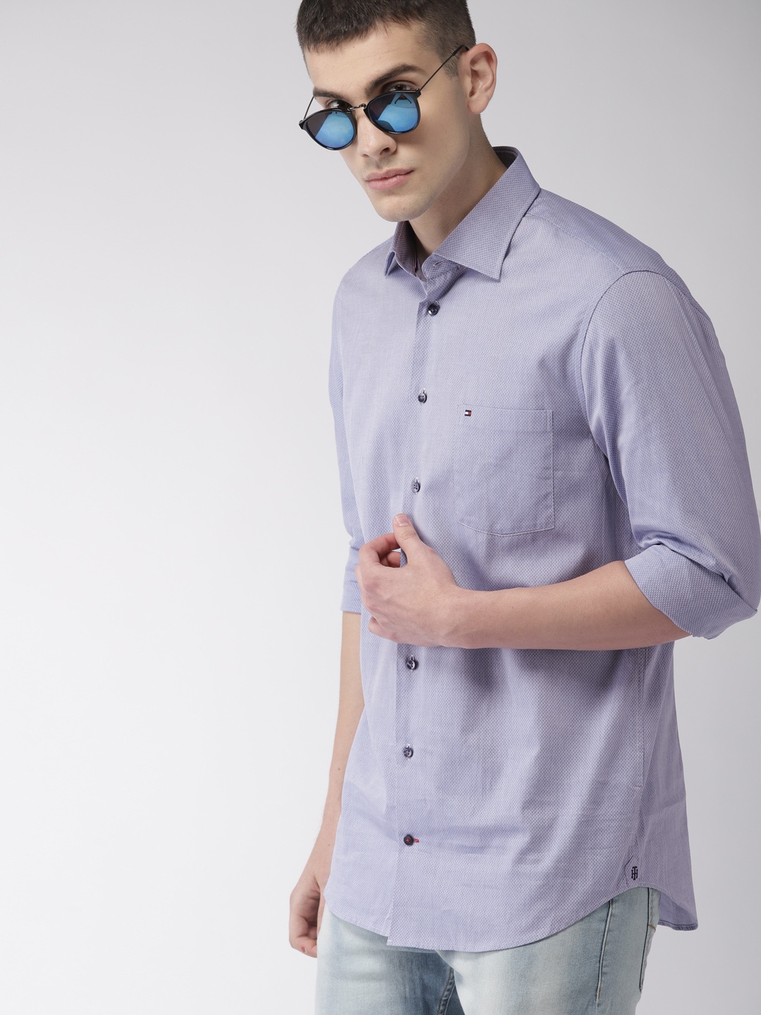 

Tommy Hilfiger Men Blue Regular Fit Self Design Casual Shirt