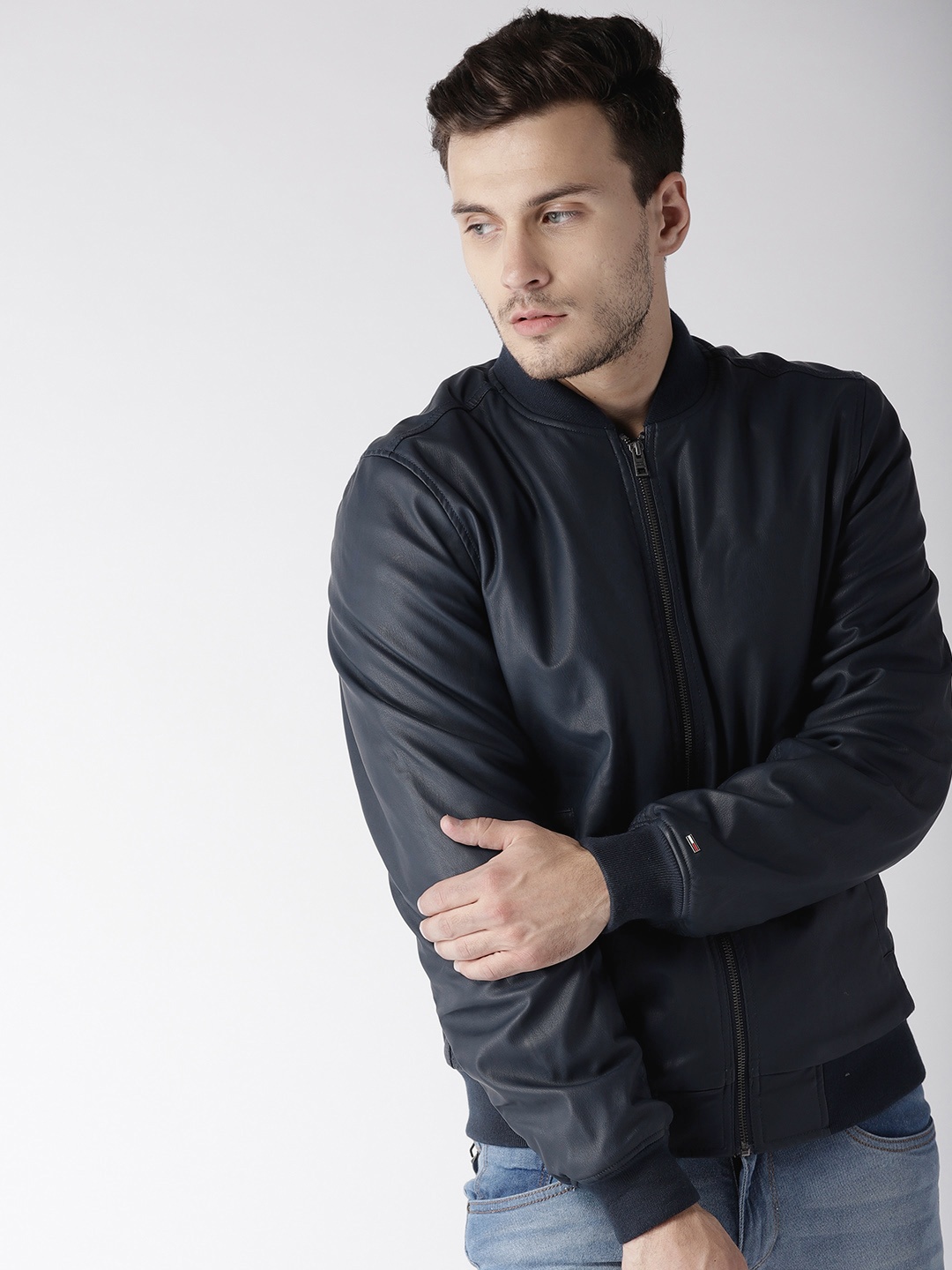 

Tommy Hilfiger Men Navy Blue Solid Bomber Jacket