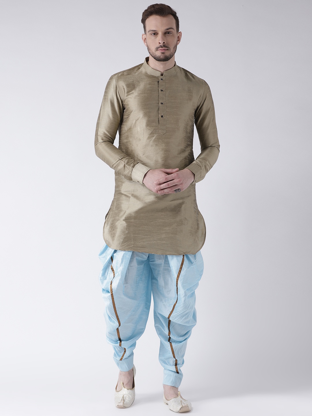 

DEYANN Men Brown & Turquoise Blue Solid Kurta with Dhoti Pants