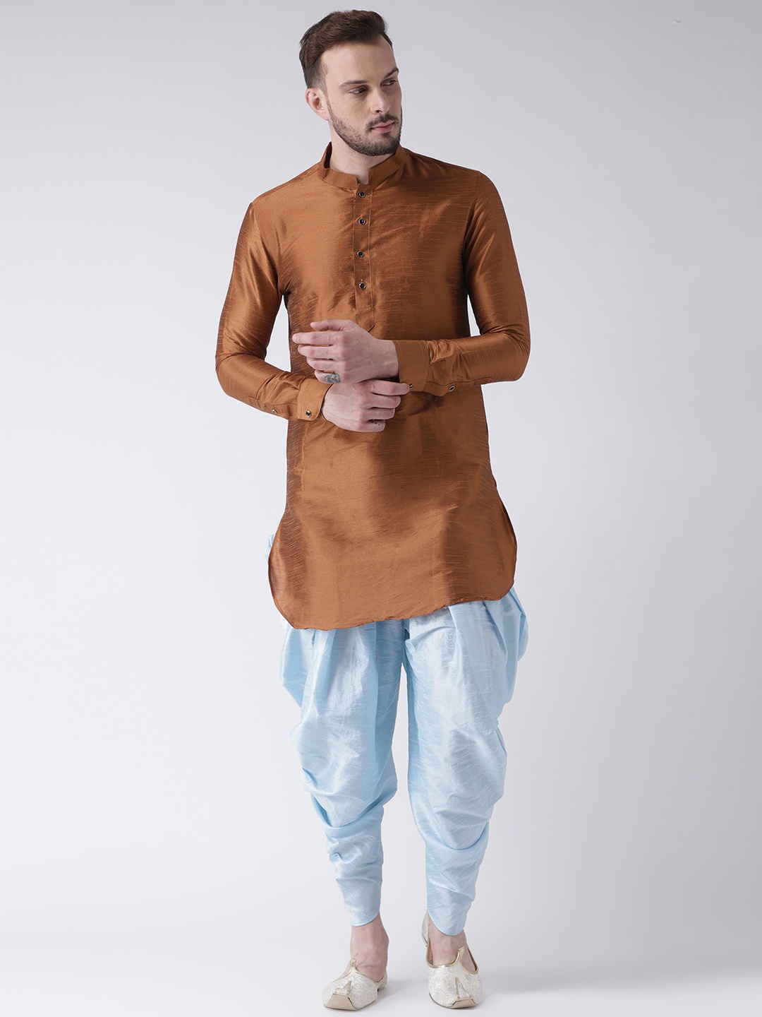 

DEYANN Men Copper-Coloured & Blue Solid Kurta with Patiala Pant