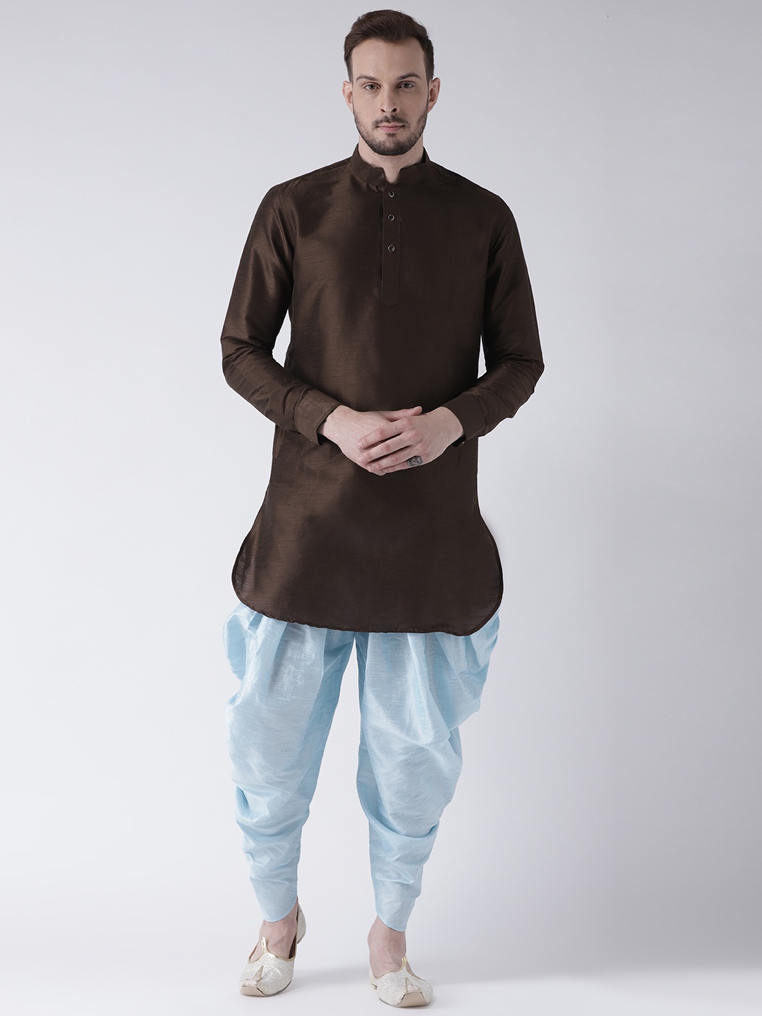 

DEYANN Men Brown & Turquoise Blue Solid Kurta with Dhoti Pants