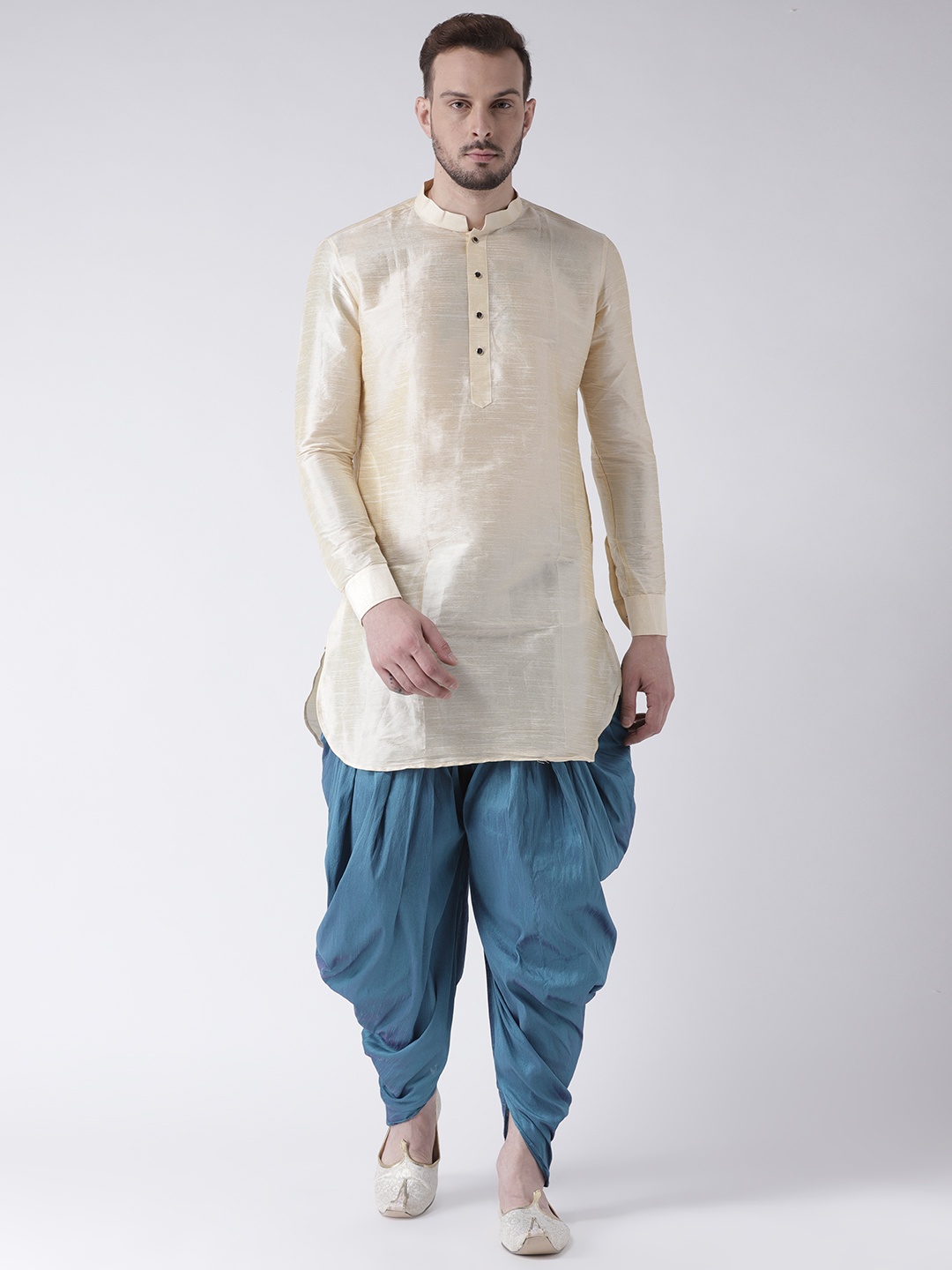 

DEYANN Men Cream-Coloured & Blue Solid Kurta with Patiala Set