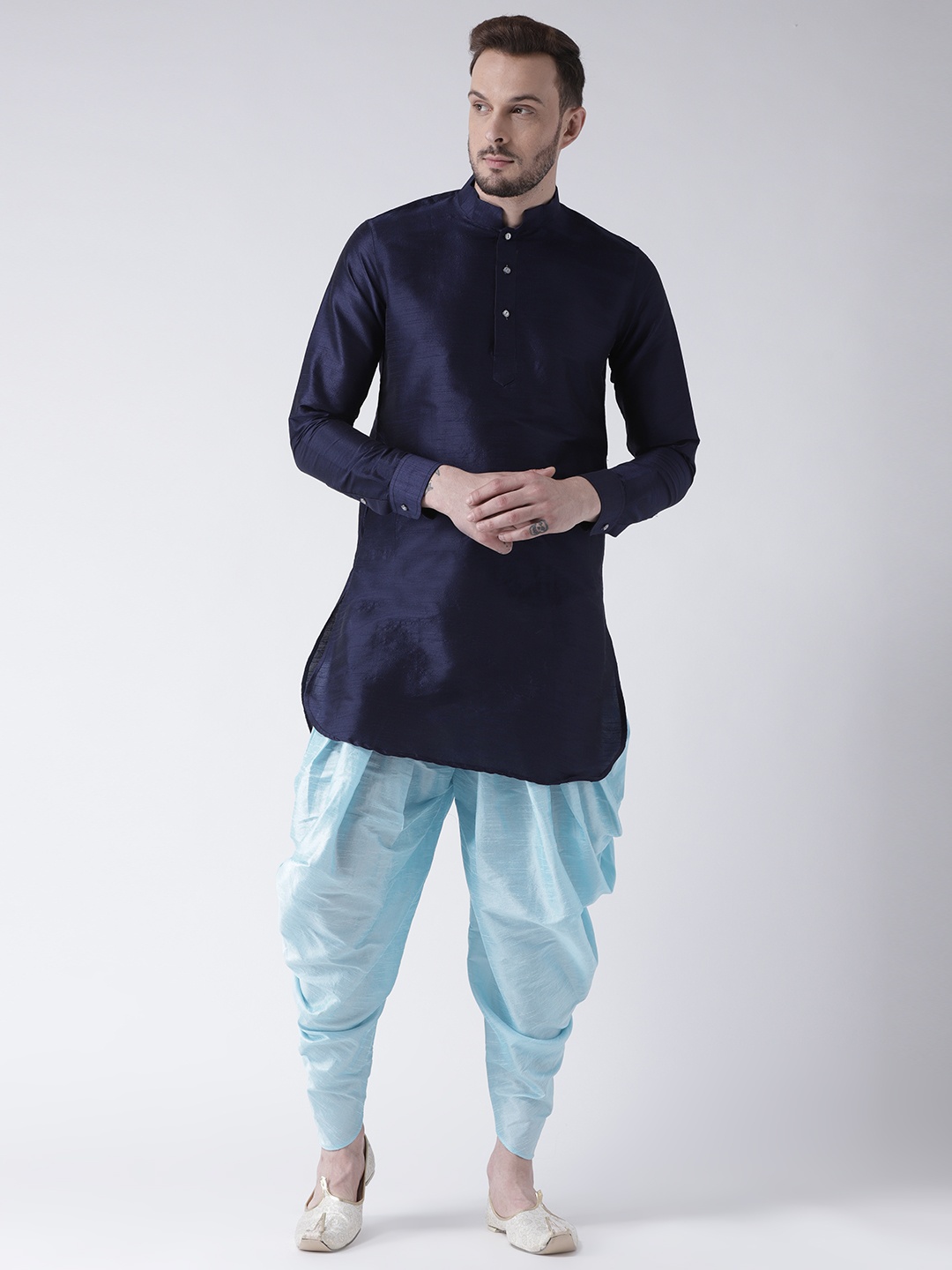 

DEYANN Men Navy Blue Solid Kurta with Patiala