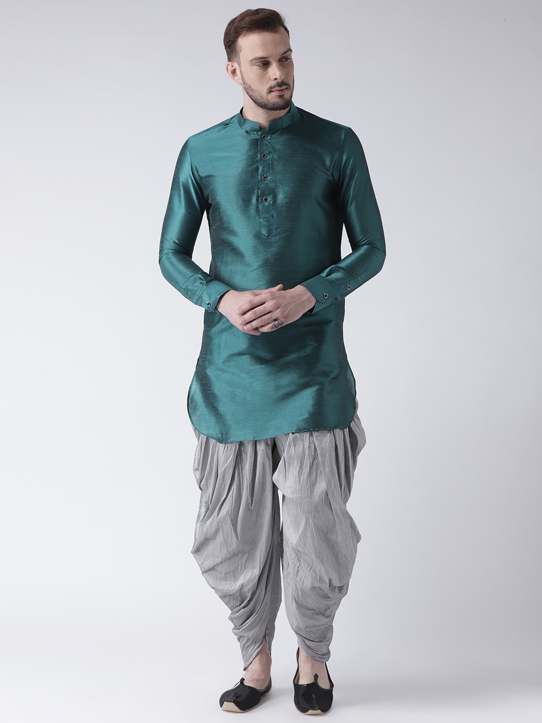 

DEYANN Men Blue Solid Kurta with Grey Patiala