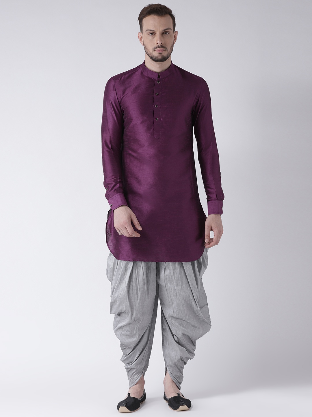

DEYANN Men Purple & Silver-Toned Solid Kurta with Patiala