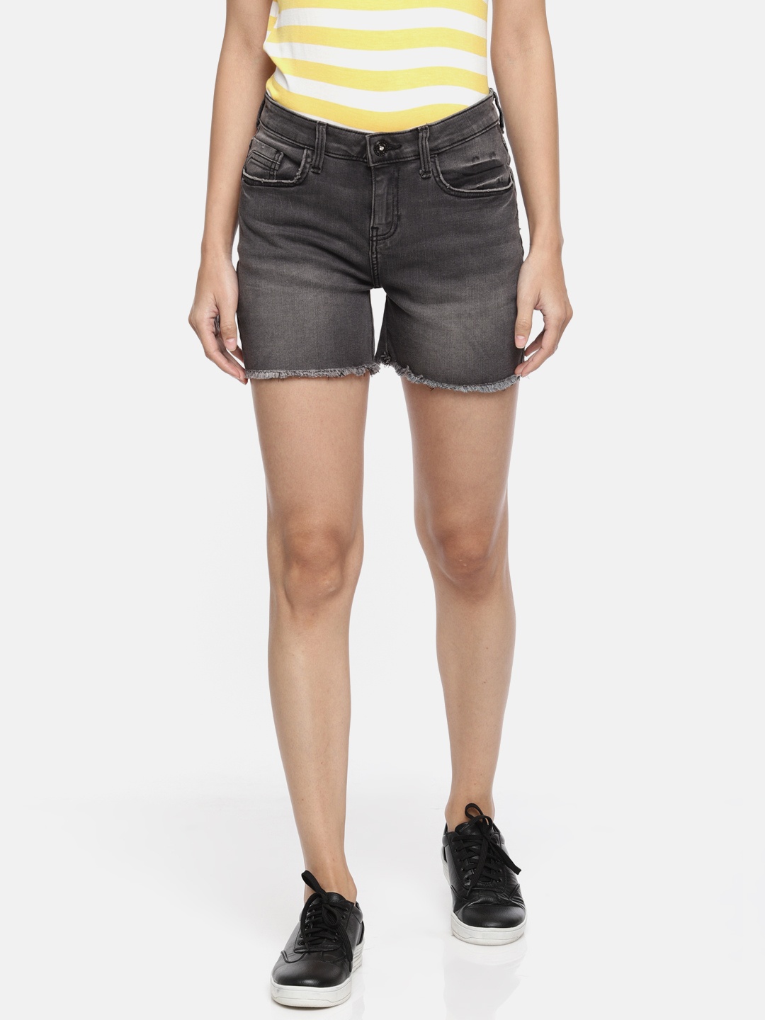 

Jealous 21 Women Charcoal Grey Washed Regular Fit Denim Shorts