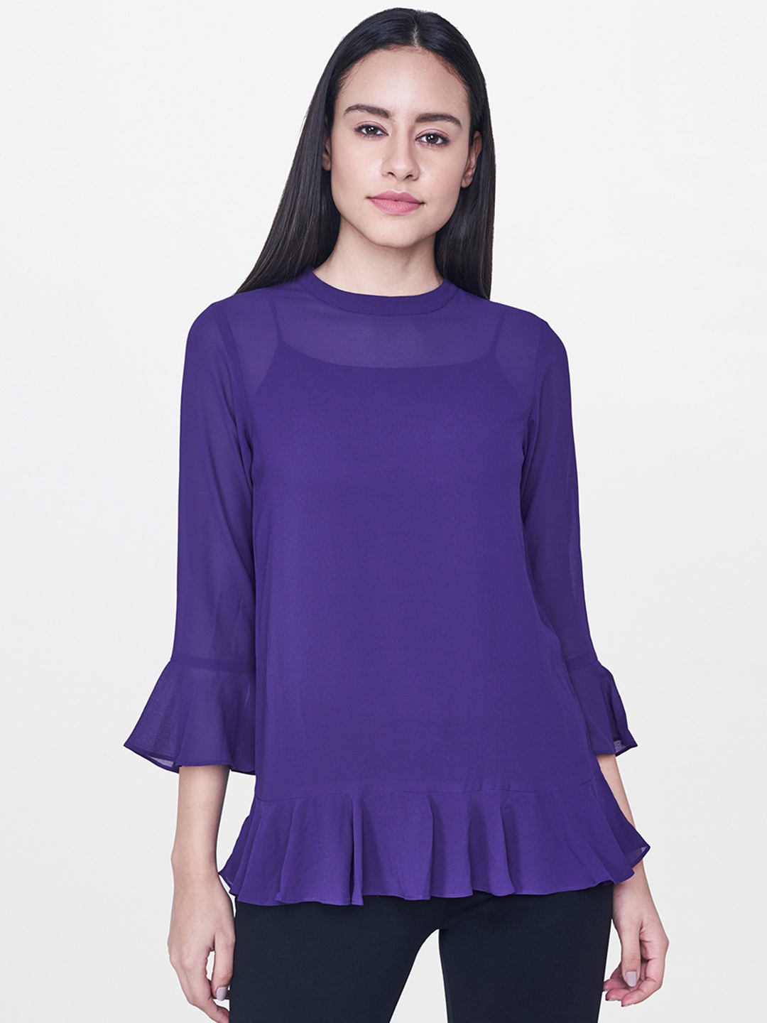 

AND Women Purple Solid Peplum Top