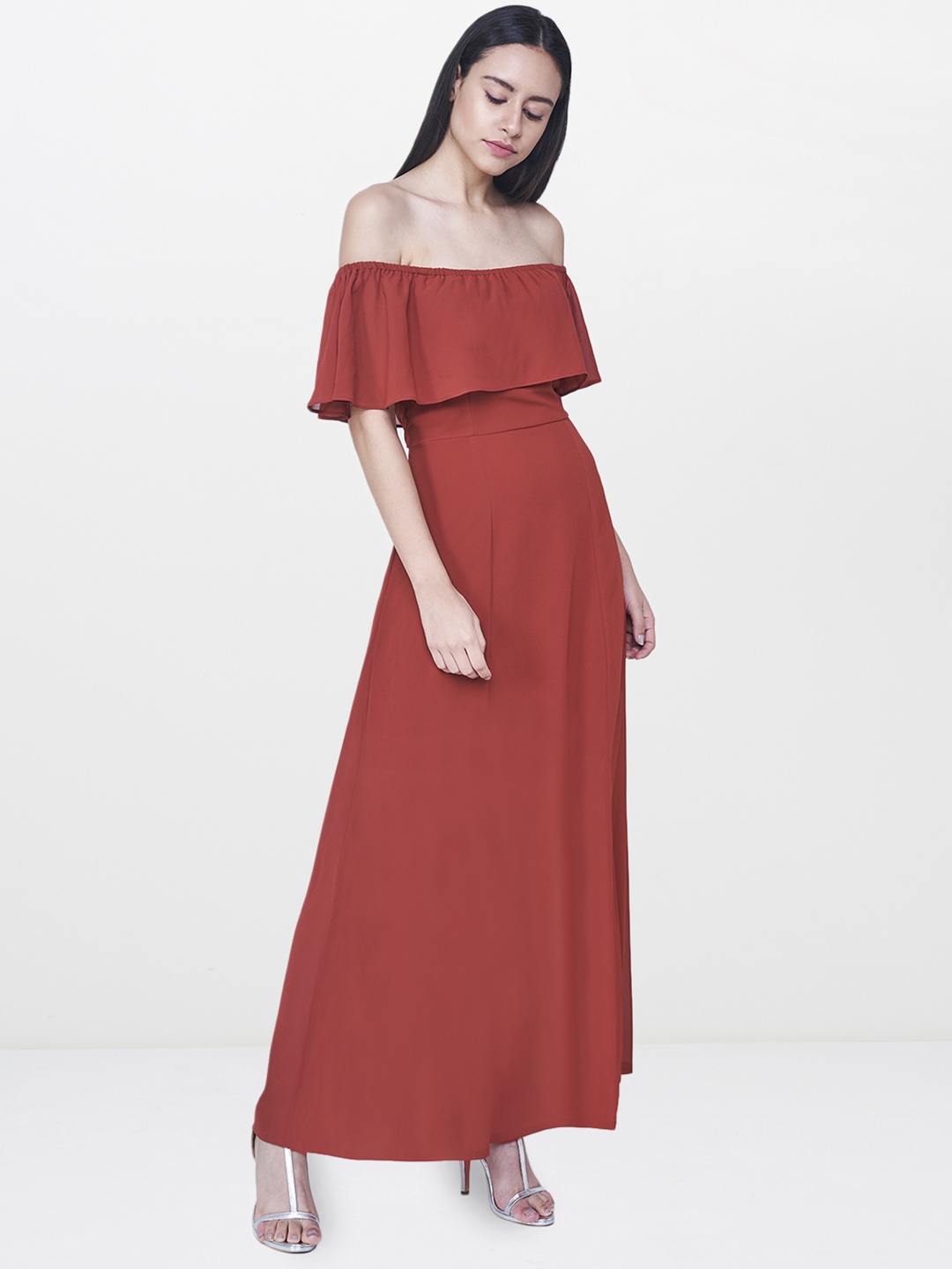 

AND Women Rust red Solid Maxi Dress