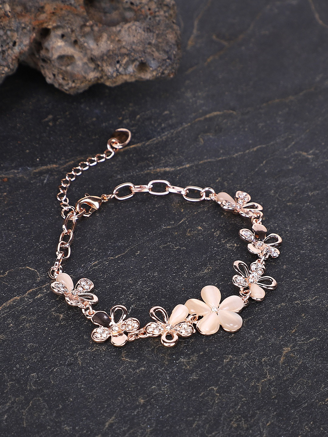 

Shining Diva Fashion Rose Gold-Plated Charm Bracelet