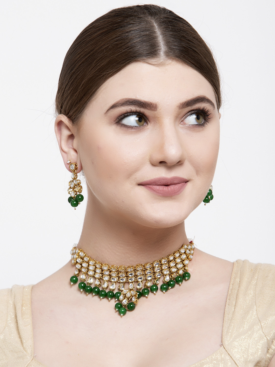 

Shining Diva Green Gold-Plated Kundan Studded Jewellery Set