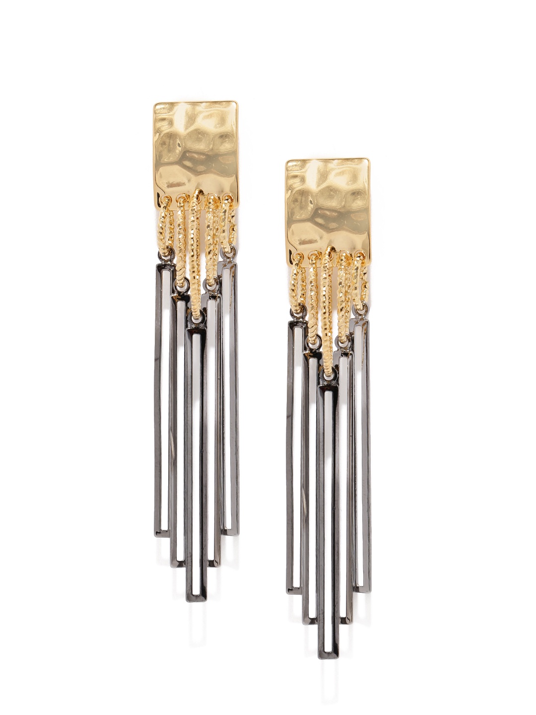 

DressBerry Gold-Toned & Black Geometric Drop Earrings
