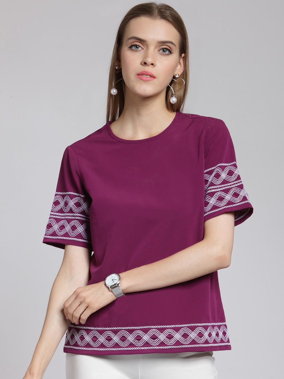 

plusS Women Purple Printed Top