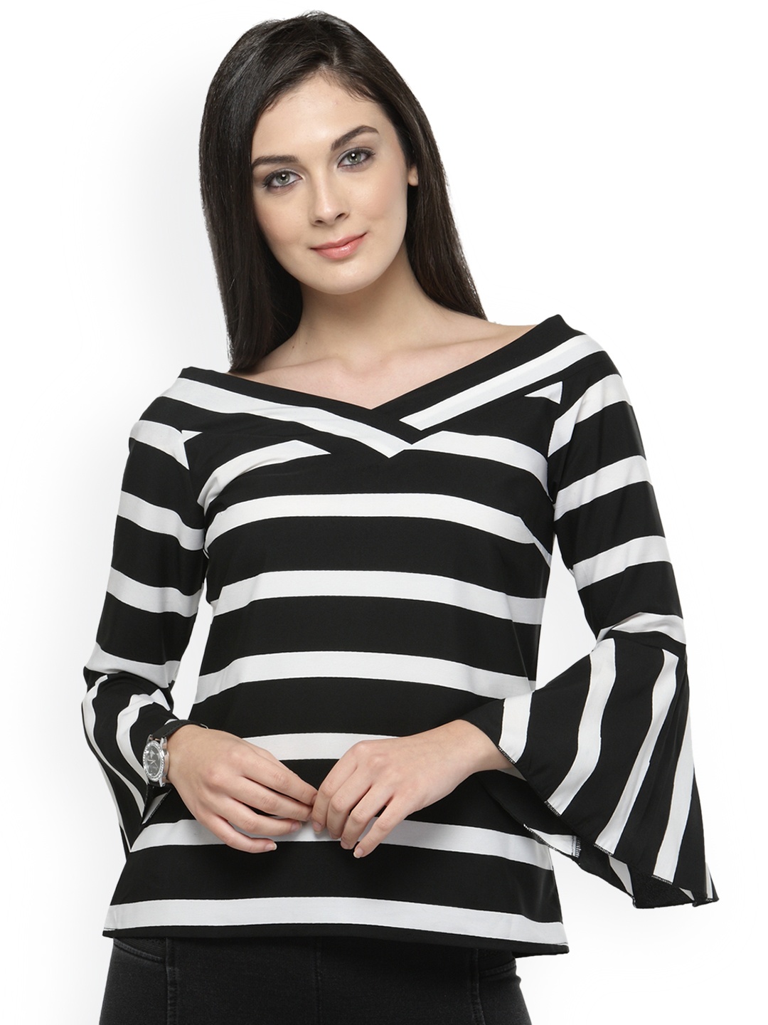 

plusS Women Black Striped Top