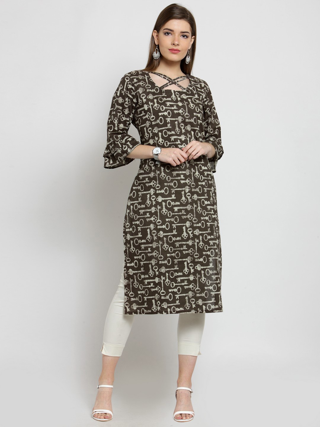 

Get Glamr Women Brown Printed Straight Kurta