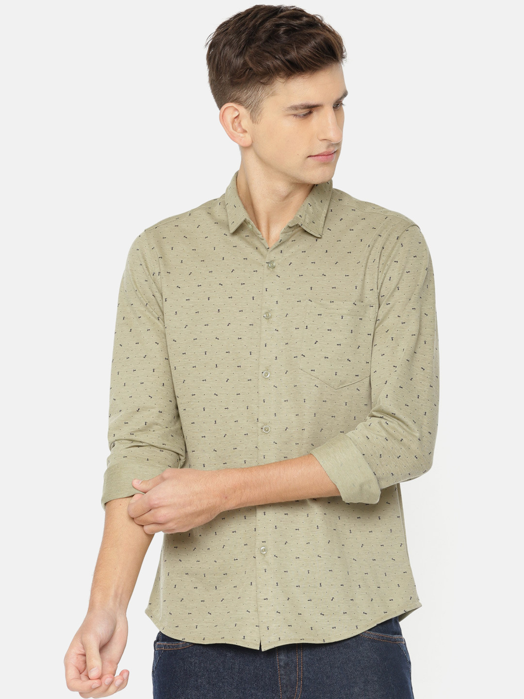 

The Indian Garage Co Men Olive Green Regular Fit Printed Casual Shirt