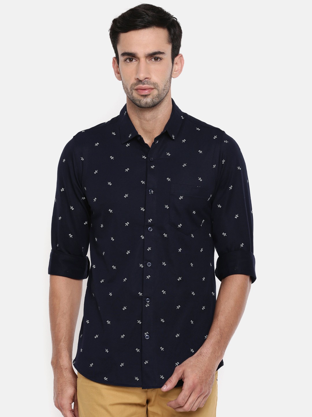 

The Indian Garage Co Men Navy Blue Slim Fit Printed Casual Shirt