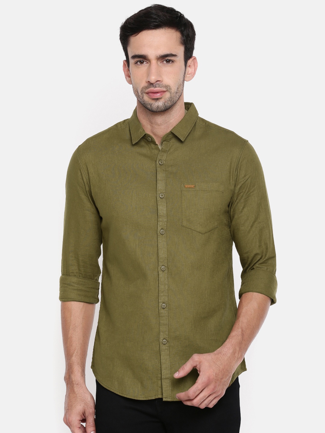 

The Indian Garage Co Men Olive Green Slim Fit Solid Casual Shirt