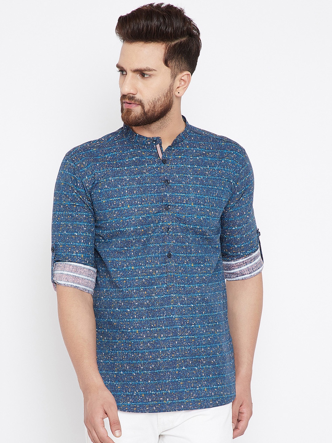 

even Men Blue Printed Straight Kurta