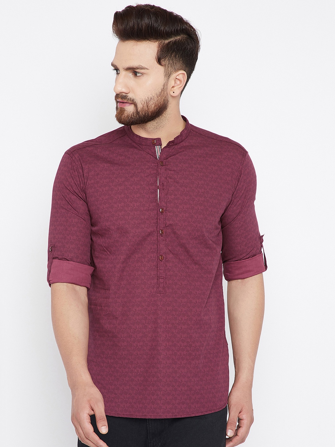 

even Men Maroon Printed Straight Kurta