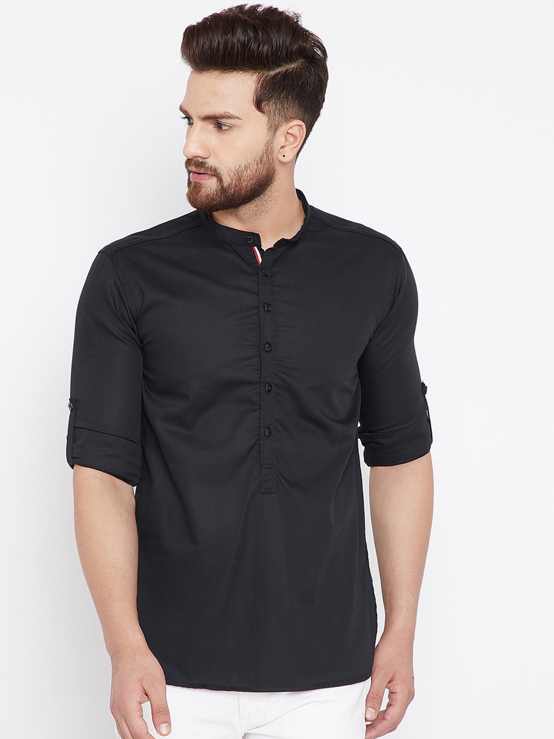 

even Men Black Solid Straight Kurta