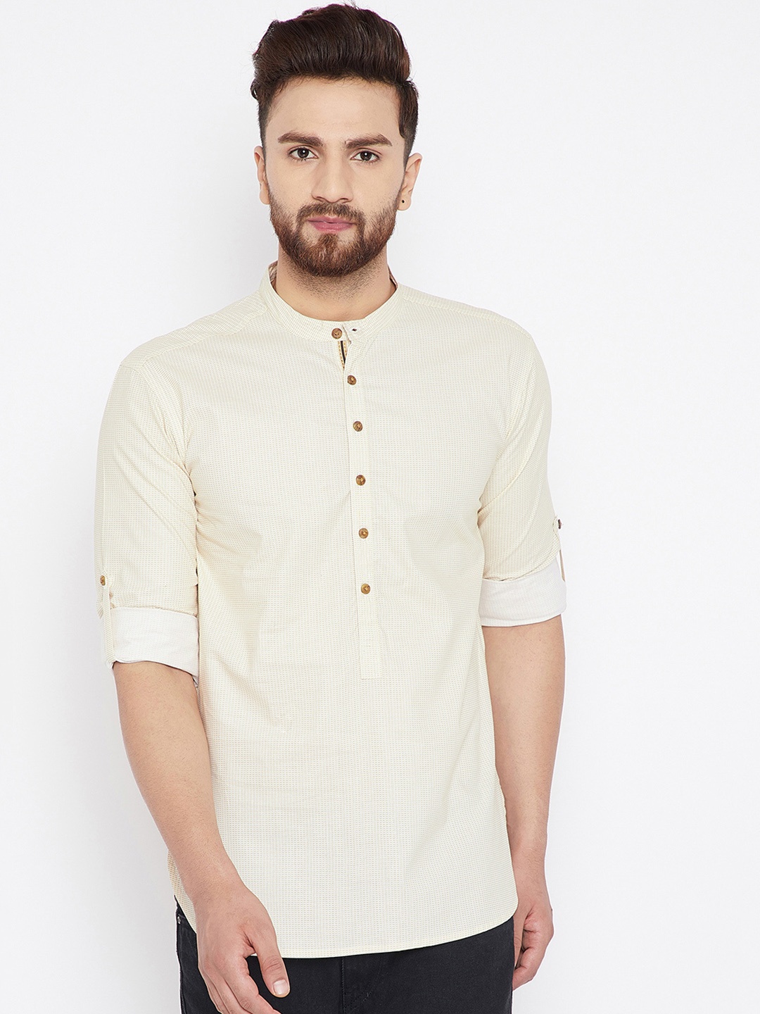 

even Men Beige Printed Straight Kurta