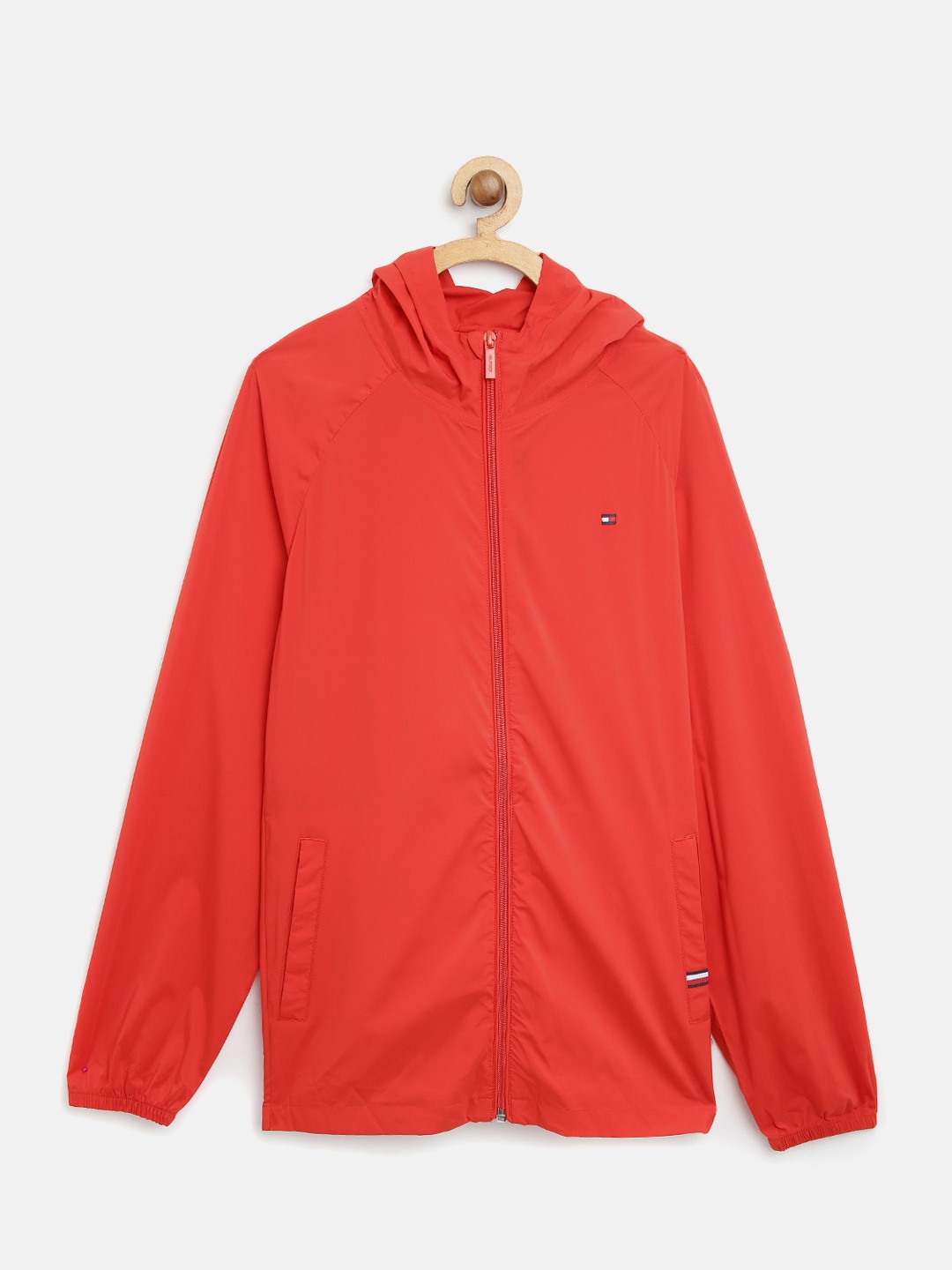 

Tommy Hilfiger Boys Red Solid Hooded Lightweight Tailored Jacket
