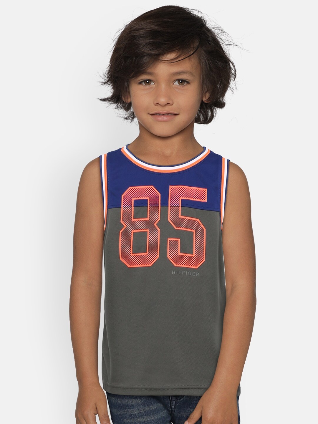 

Tommy Hilfiger Boys Grey & Blue Printed Round Neck ATHENS SPORT Jersey Tank