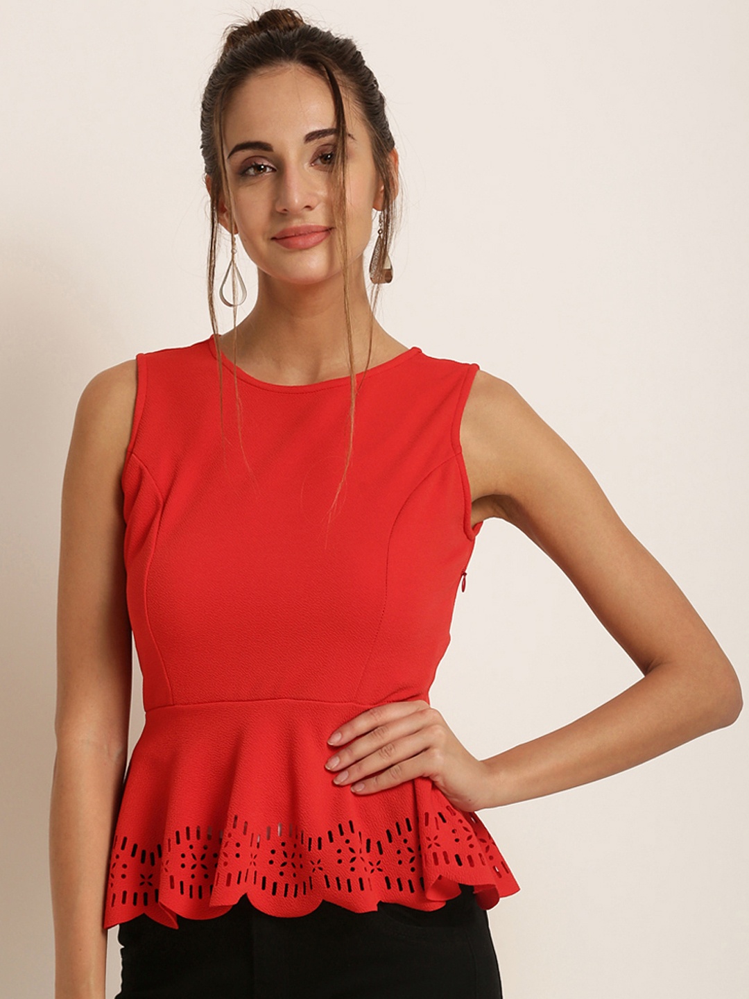 

Harpa Women Red Solid Peplum Top
