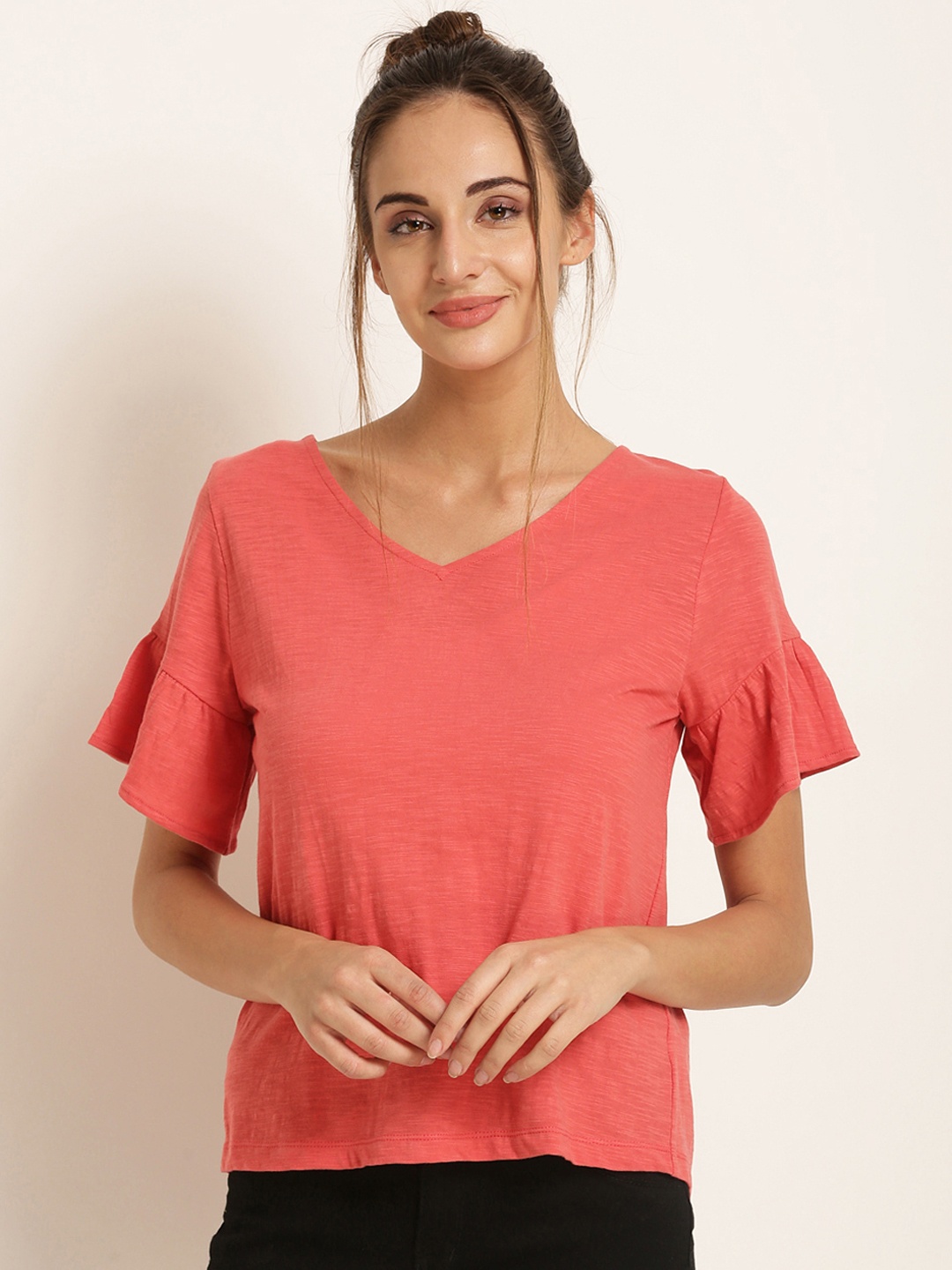

Harpa Women Pink Solid Pure Cotton Top