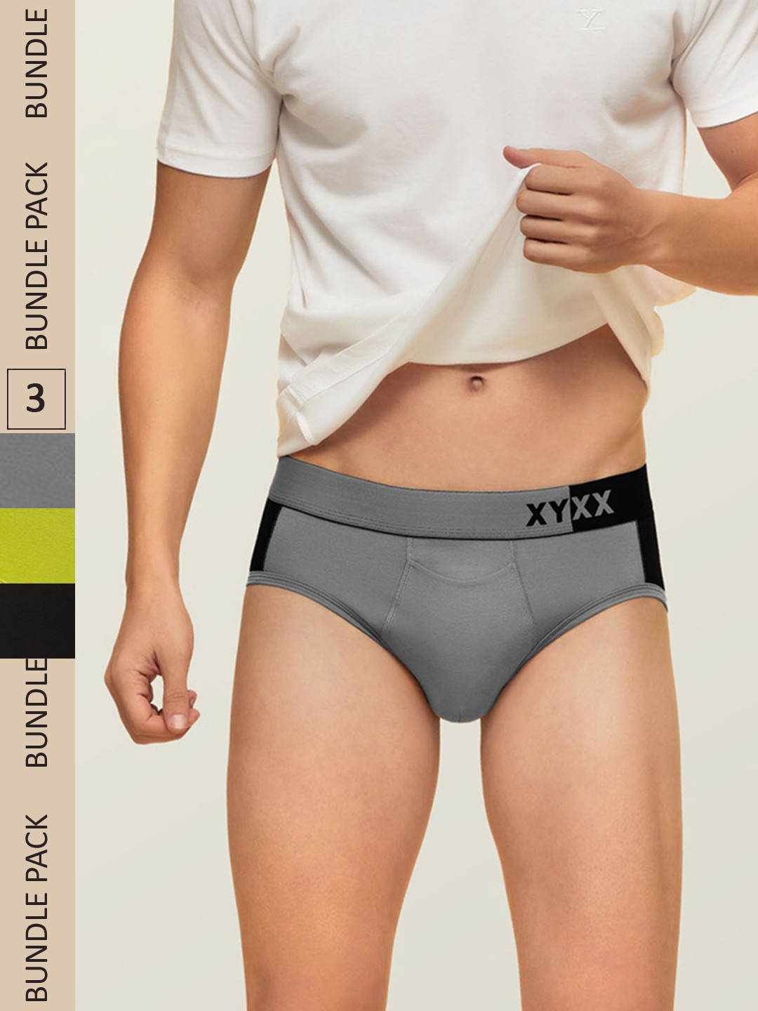 

XYXX Men IntelliSoft Antimicrobial Micro Modal Pack of 3 Dualist Briefs XYBRF3PCKN258, Grey
